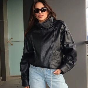 Soera Asymmetrical VEGAN Leather Oversized Jacket